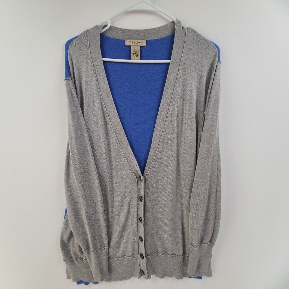 6.  Vertical Design Cardigan Sweater V Neck Blue/Gray  Colorblock Women's Sz 3X